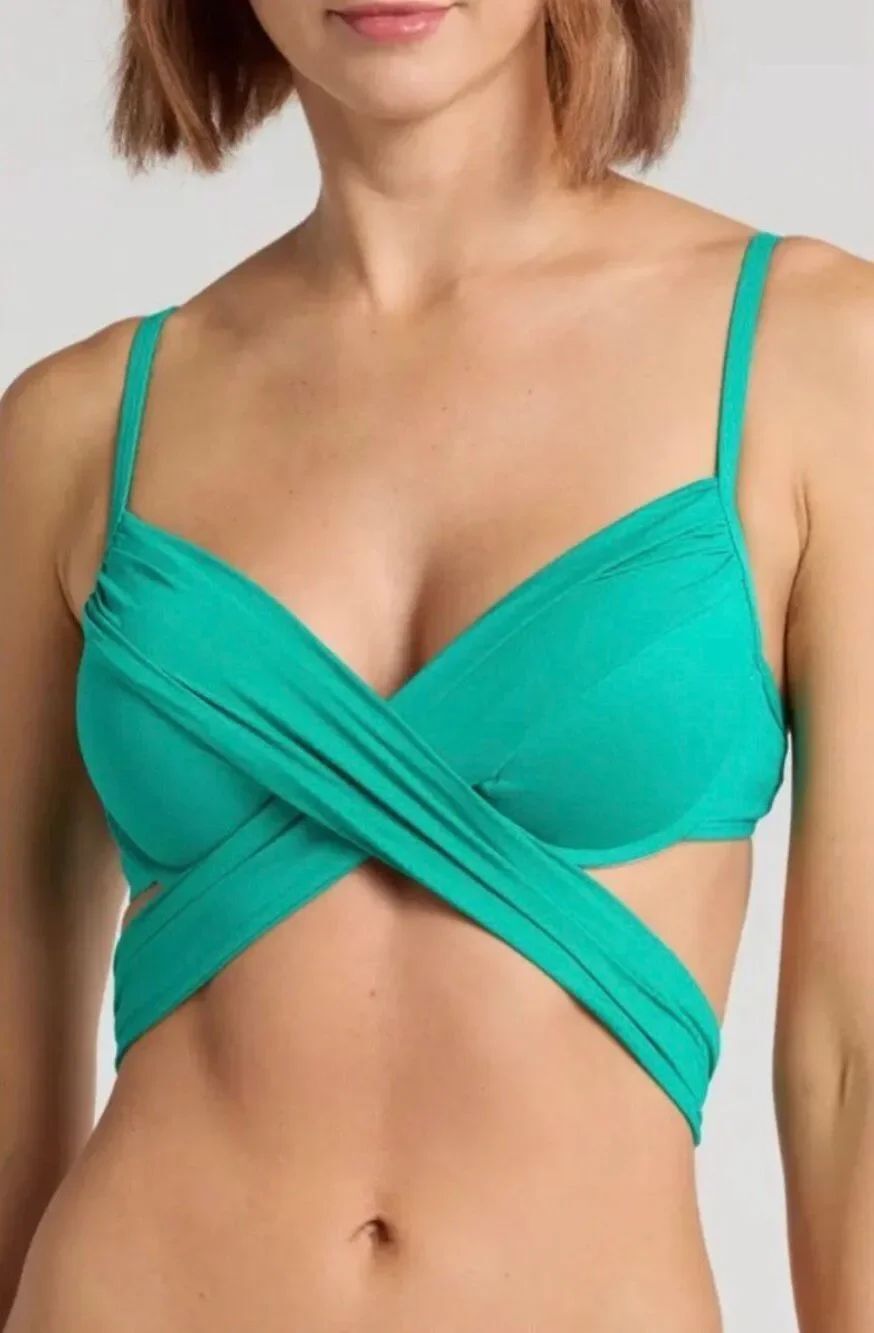 La Blanca Island Goddess Wrap Front Bikini Top 12 Turquoise